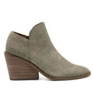 Lucky Brand Womens Taupe Crocodile-Embossed Suede Ankle Booties Size 8 Stacked H